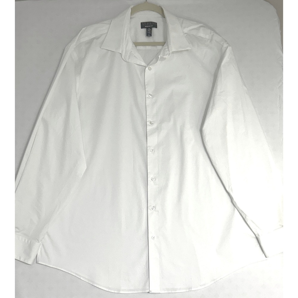 Alfani Mens Regular Fit Dress Shirt White Long Sleeve Stretch Cotton XL 17-17.5